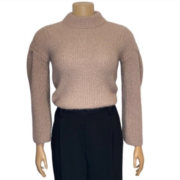 Romeo & Juliet Sweater ribbed Mock neck Puff shoulders beige size M - Picture 14 of 17